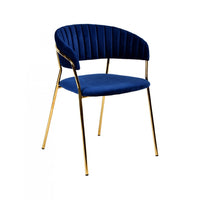 Fabric Upholstered Dining Chair with Metal Legs, Set of 2, Blue and Gold - BM214814