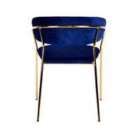 Fabric Upholstered Dining Chair with Metal Legs, Set of 2, Blue and Gold - BM214814