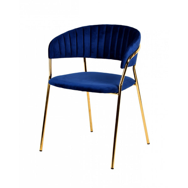 Fabric Upholstered Dining Chair with Metal Legs, Set of 2, Blue and Gold - BM214814