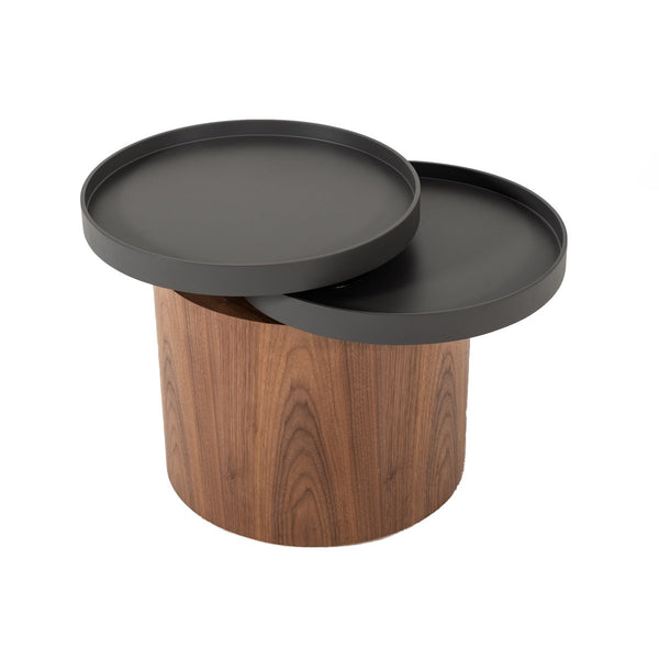 Cylindrical Wooden End Table with Swivel Tray Top, Brown and Black - BM214822