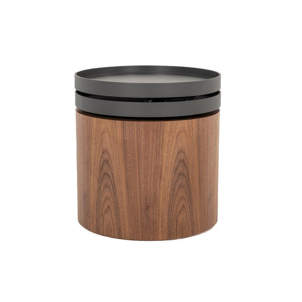 Cylindrical Wooden End Table with Swivel Tray Top, Brown and Black - BM214822