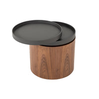 Cylindrical Wooden End Table with Swivel Tray Top, Brown and Black - BM214822