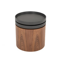 Cylindrical Wooden End Table with Swivel Tray Top, Brown and Black - BM214822