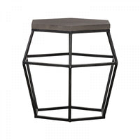 Hexagonal Concrete End Table with Metal Base, Gray and Black - BM214837