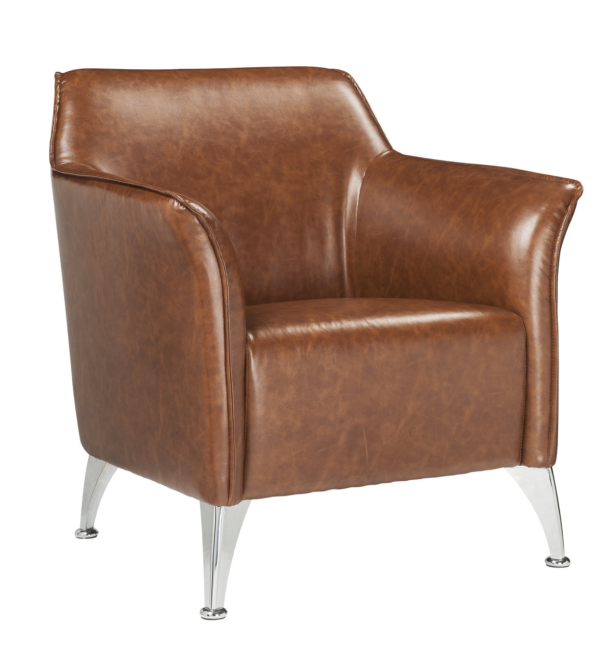 Leatherette Accent Chair with Track Armrest and Welt Trim Details, Brown - BM214954