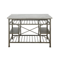 Marble Top Metal Kitchen Island with 2 Slated Shelves, Gray and White - BM214991