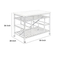 Marble Top Metal Kitchen Island with 2 Slated Shelves, Gray and White - BM214991