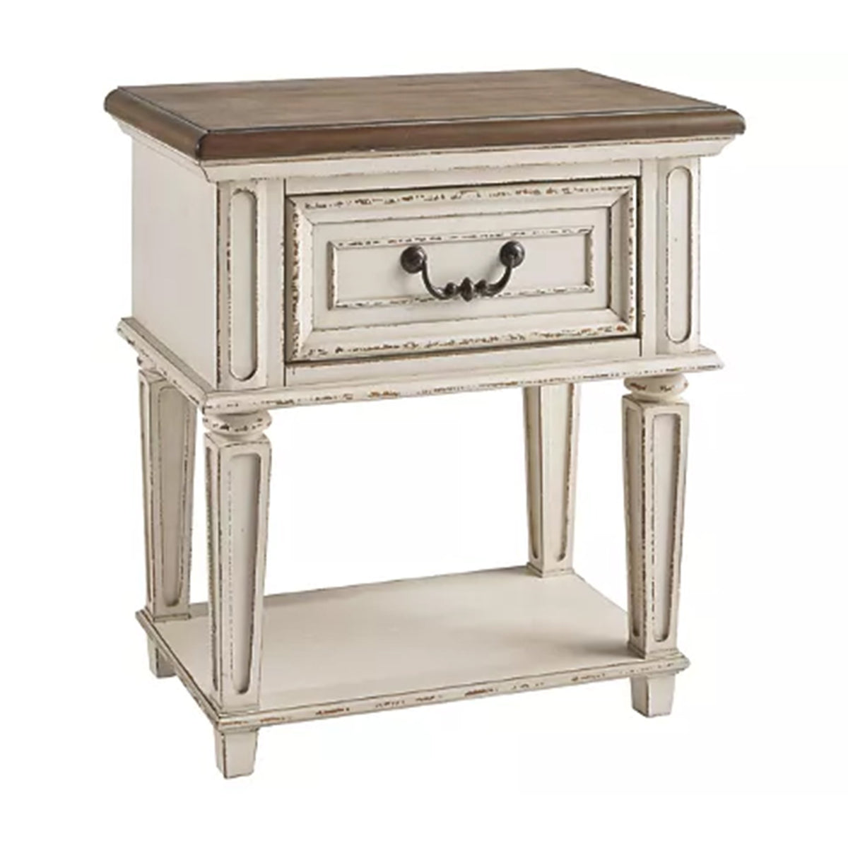 1 Drawer Wooden Frame Nightstand with Tapered Legs, Brown and Antique White - BM215071