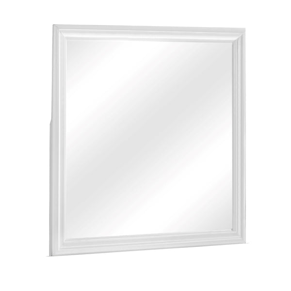 Rectangular Molded Wooden Frame Dresser Top Mirror, White and Silver - BM215170