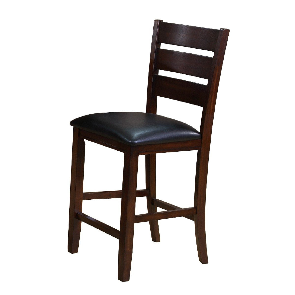 Leatherette Wooden Counter Chair with Ladder Back, Set of 2, Brown - BM215201