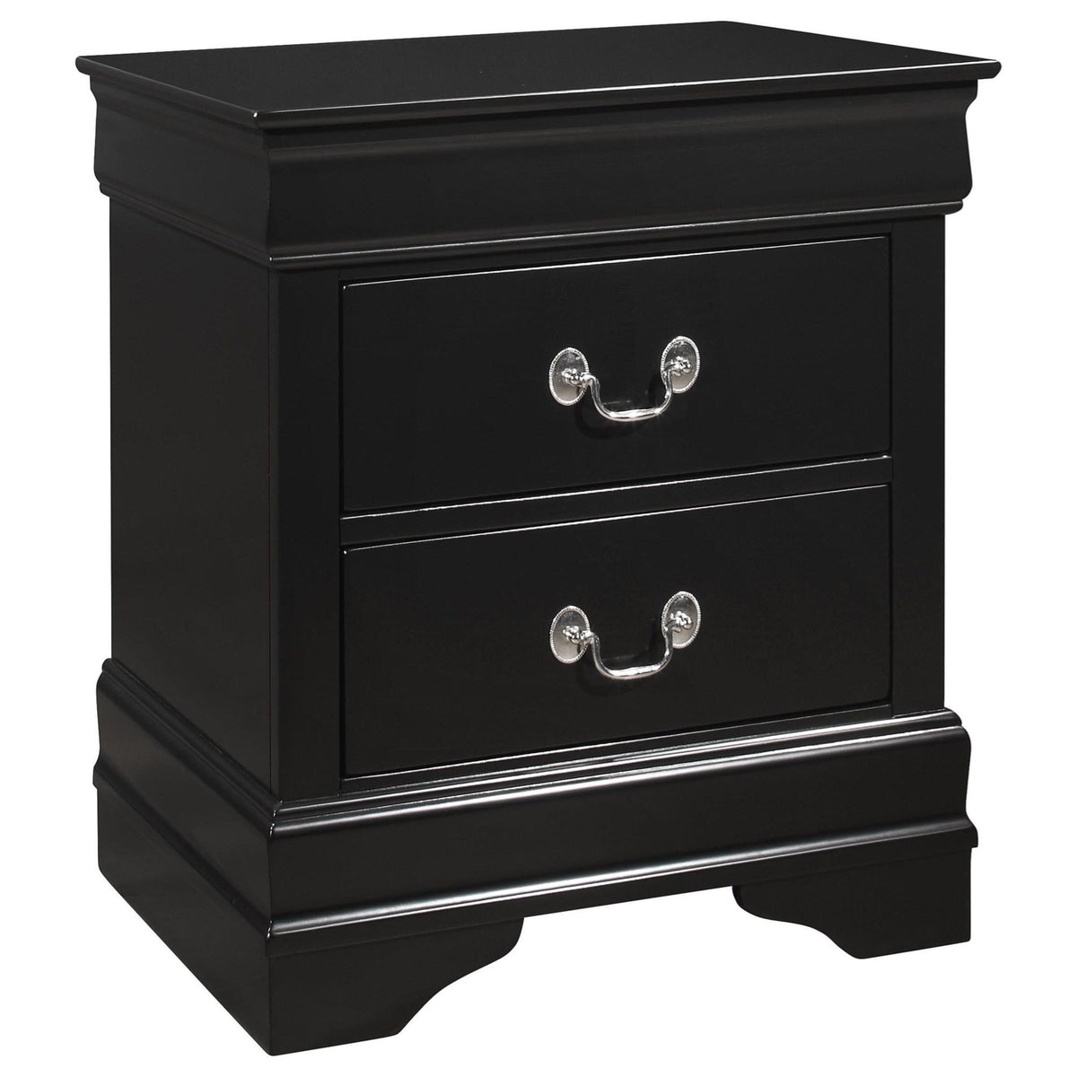 2 Drawers Wooden Frame Nightstand with Antique Metal Pulls, Black - BM215224