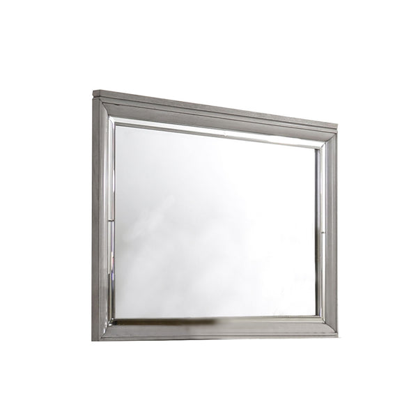 Contemporary Style Rectangular Wooden Mirror with Beveled Edge, Gray - BM215317