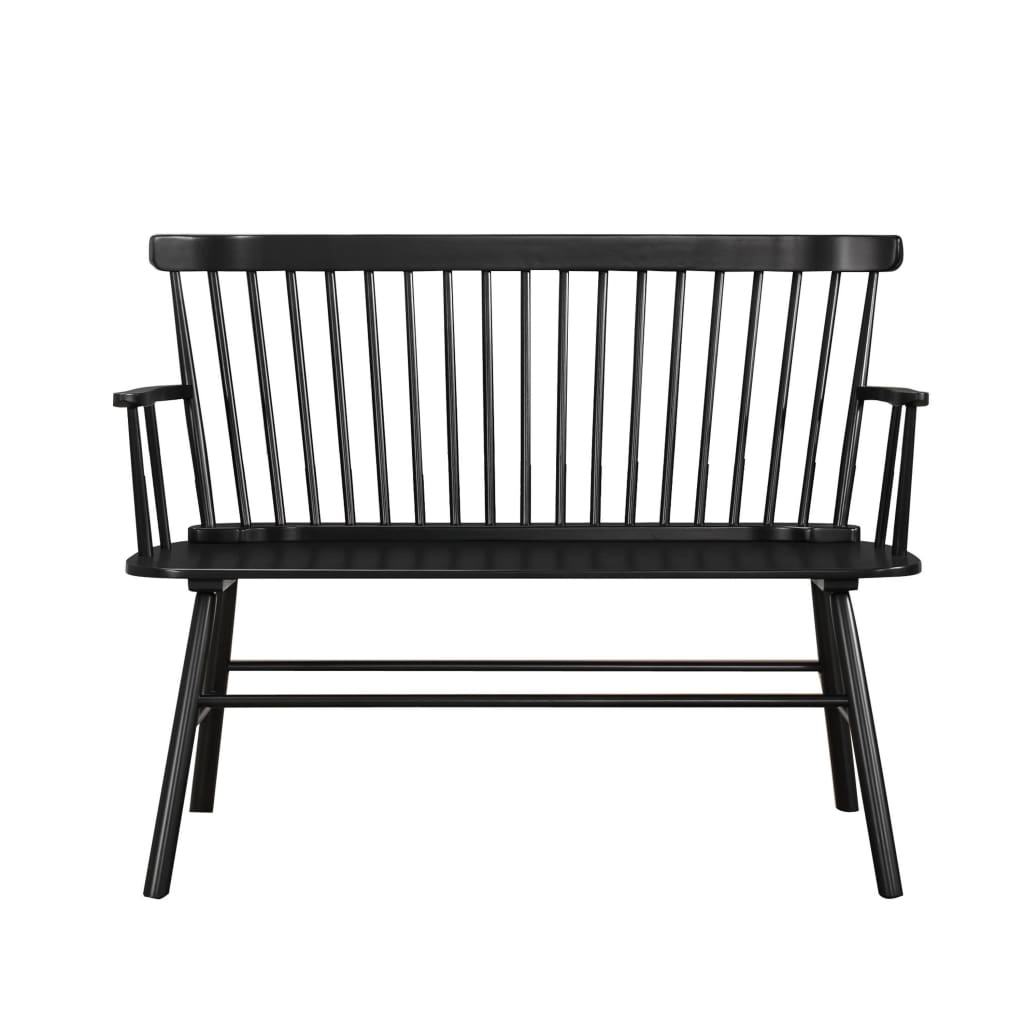 Transitional Style Curved Design Spindle Back Bench with Splayed Legs,Black - BM215322