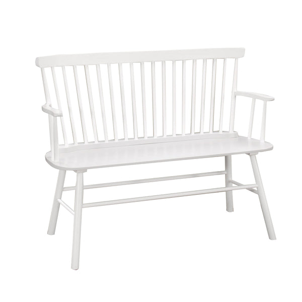 Transitional Curved Design Spindle Back Bench with Splayed Legs,White - BM215324