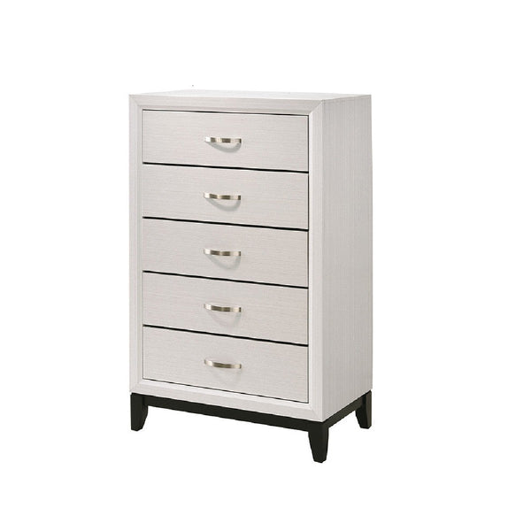 Transitional 5 Drawer Chest with Curved Handle and Chamfered Feet, White - BM215345