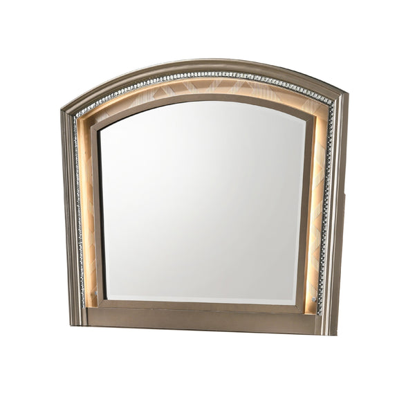 Transitional Wooden Arch Top Mirror with Molded Details, Champagne Gold - BM215352