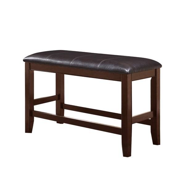 Wooden Counter Height Bench with Leatherette Seat, Brown and Black - BM215452