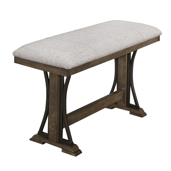 Counter Height Fabric Upholstered Bench with Trestle Base, Brown and Gray - BM215472