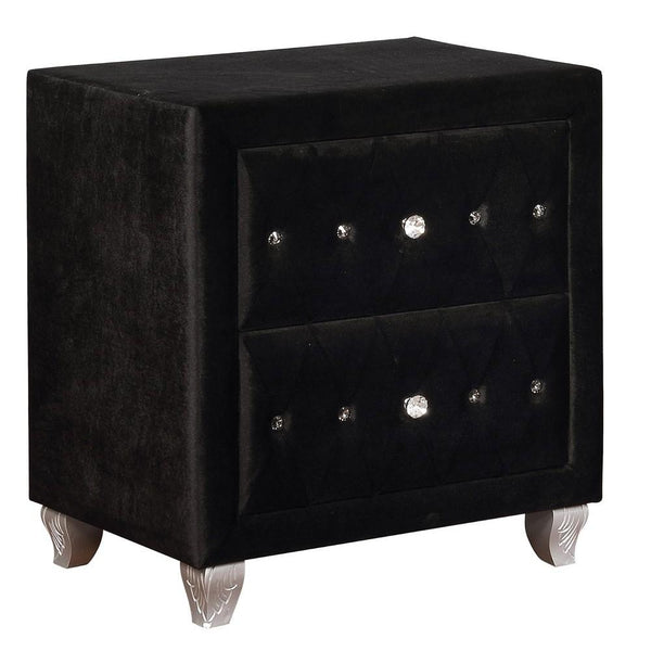 Fabric Upholstered Wooden Nightstand with Two Drawers, Black - BM215563