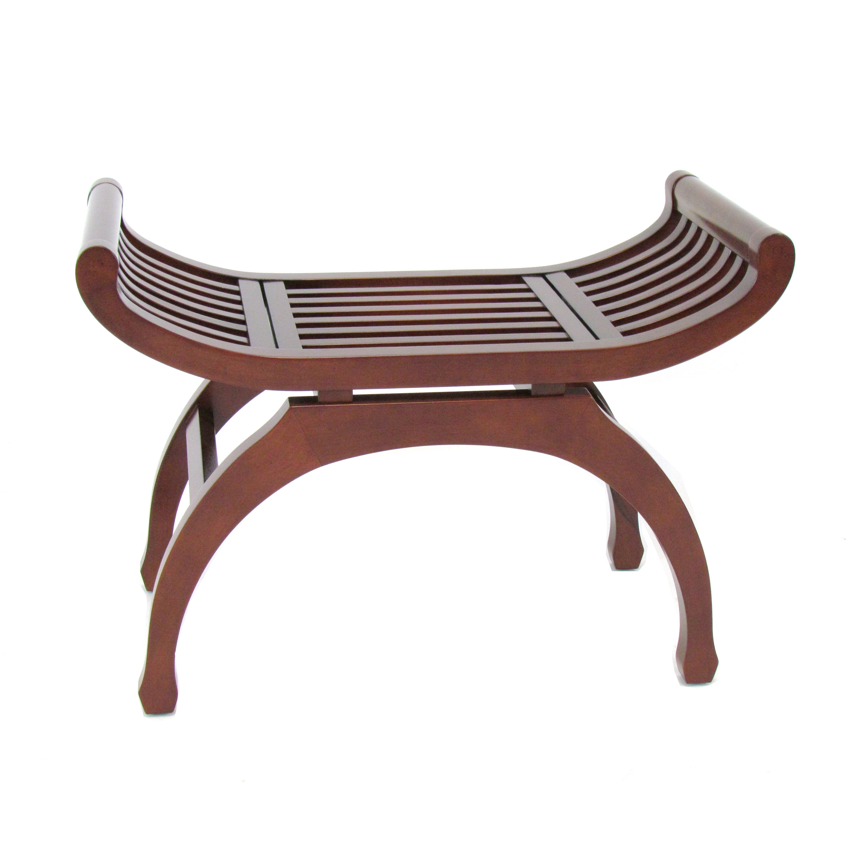 Curved Design Mission Style Stool with Slatted Seating, Brown - BM215616 Curved Design Mission Style Stool with Slatted Seating, Brown - BM215616