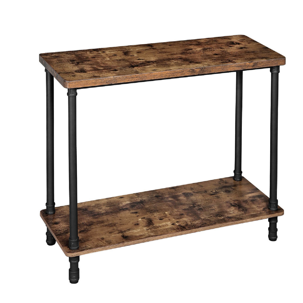 Wood and Metal Frame Console Table with Open Bottom Shelf, Rustic Brown - BM215748