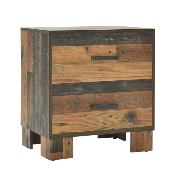 2 Drawer Rustic Nightstand with Nails and Grain Details, Dark Brown - BM215791