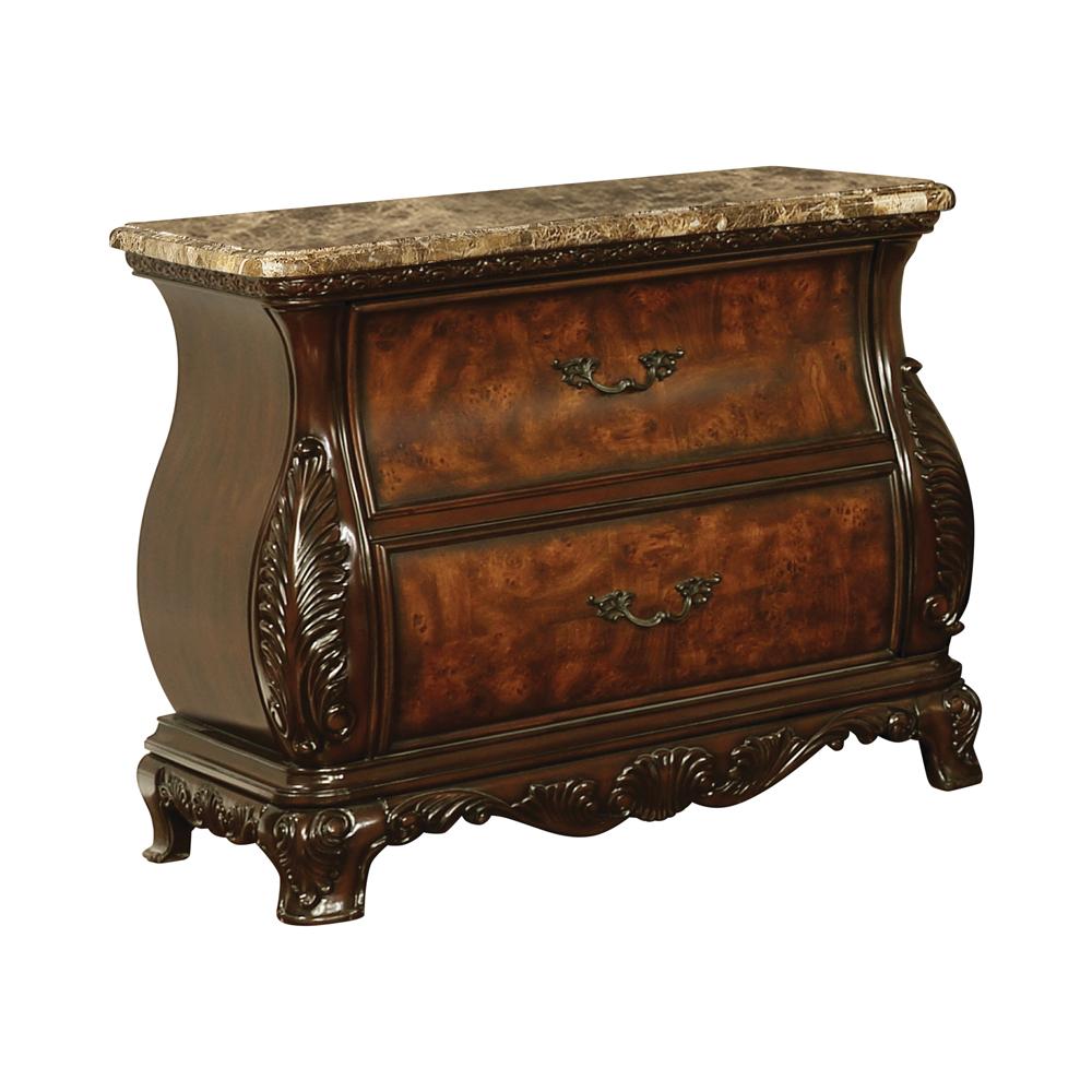 Bombe Shaped Nightstand with Carving and Molded Details, Cherry Brown - BM215820