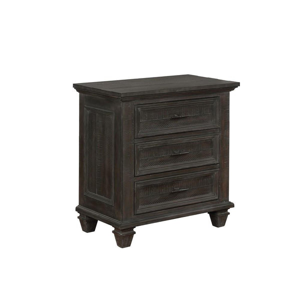 Planked Rough Hewn Saw Texture 3 Drawer Nightstand with Metal Handle, Gray - BM215853