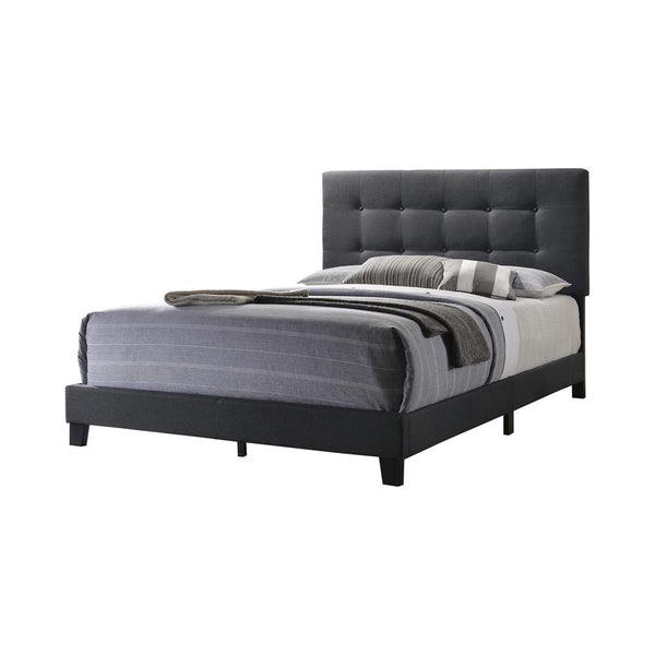 Queen Size Bed with Square Button Tufted Headboard, Dark Gray - BM216089