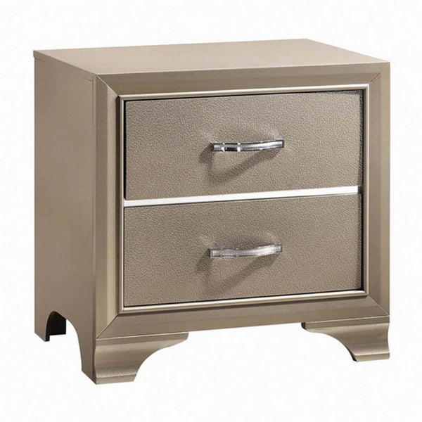 2 Drawers Contemporary Nightstand with Mirror Accents and Metal Pull,Silver - BM216162