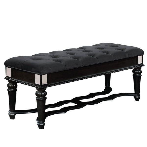 Fabric Padded Bench with Deep Button Tufting and Straight Legs, Black - BM216265