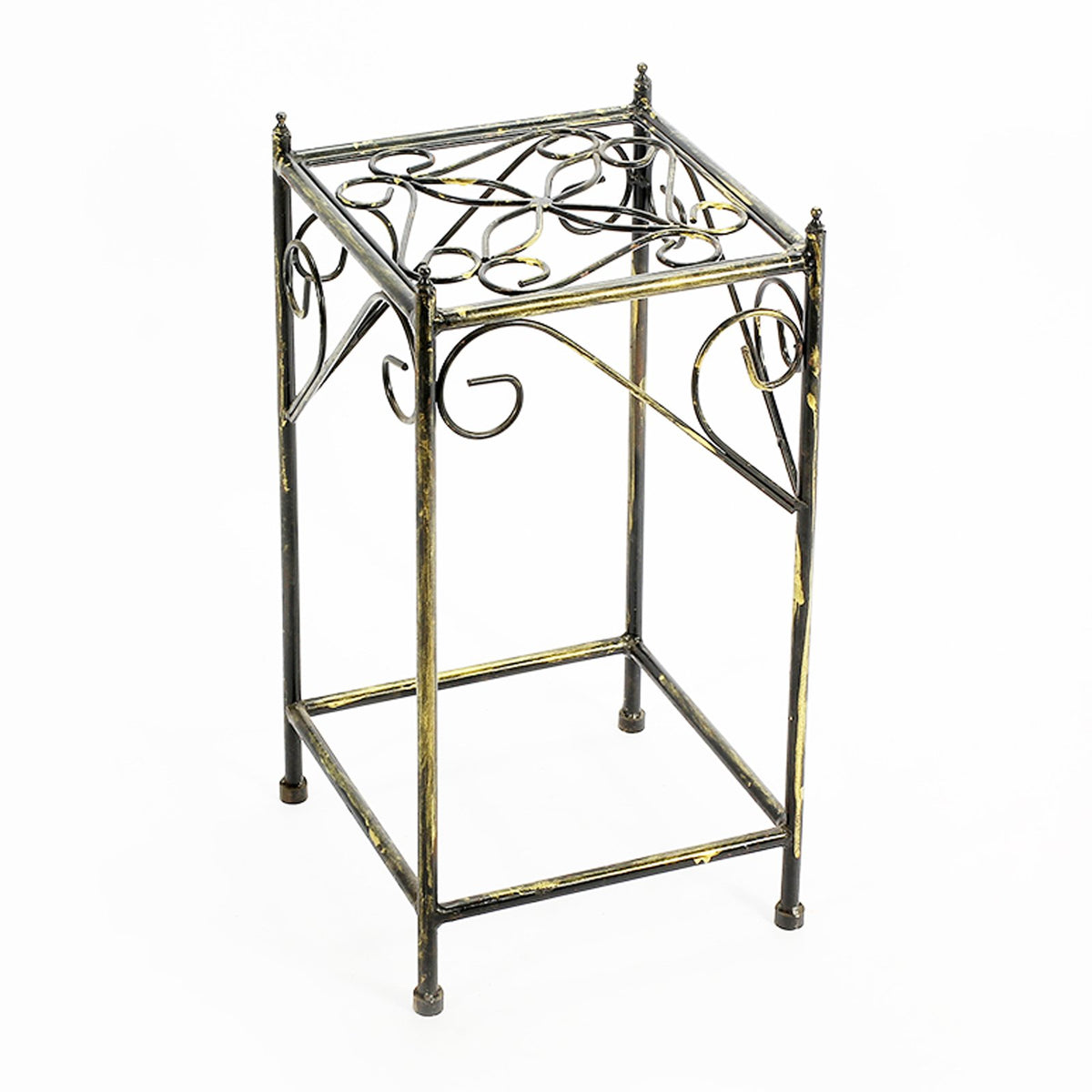 Lattice Cut Square Top Plant Stand with Tubular Legs, Medium, Black - BM216729