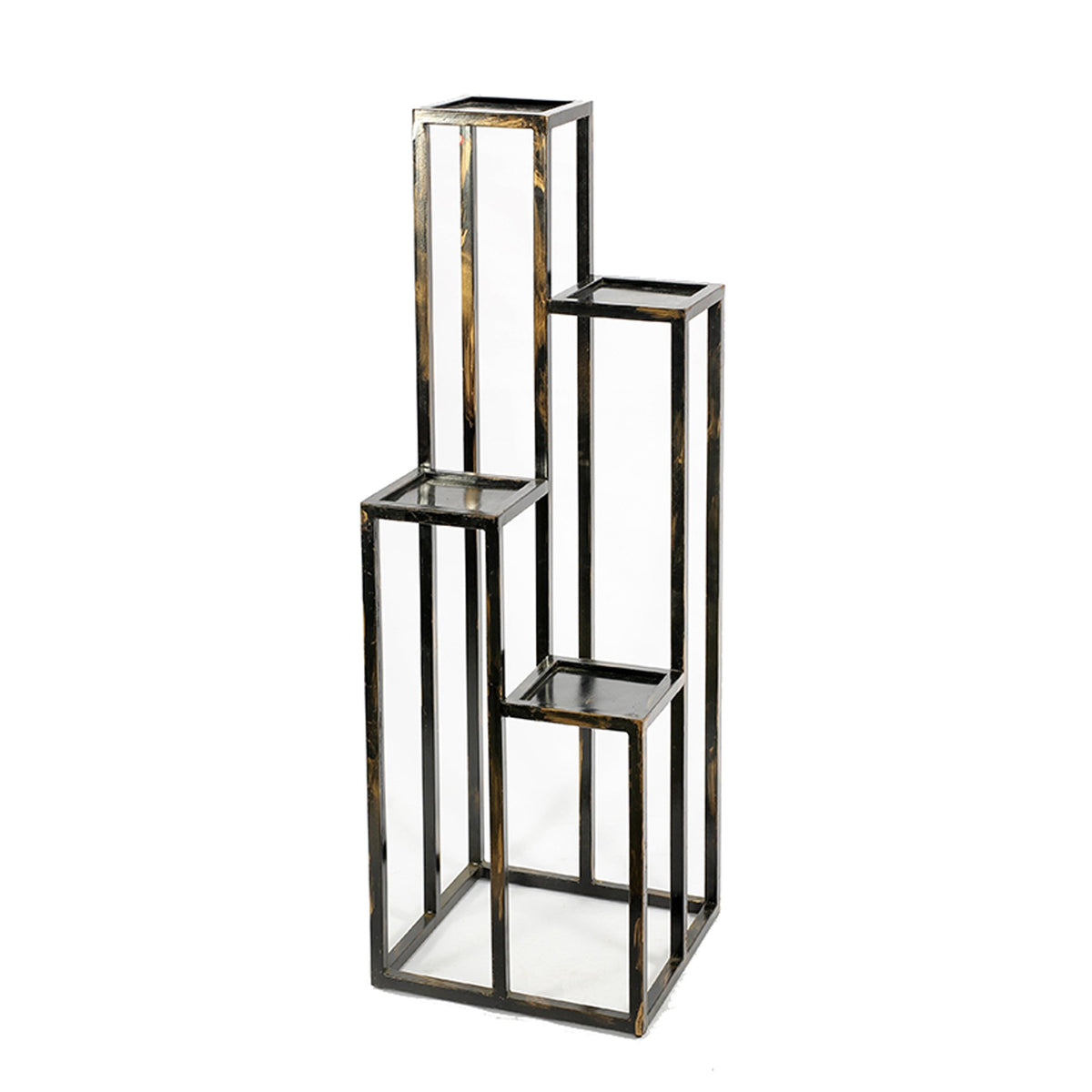 4 Tier Cast Iron Frame Plant Stand with Tubular Legs, Black and Gold - BM216736