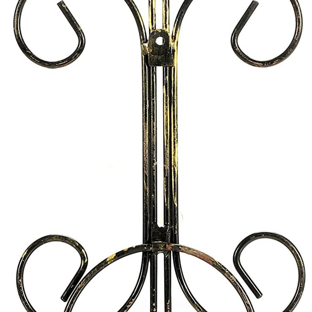16 Inch Wall Mount Plant Stand, Metal, Scrolled, Black, Gold - BM216740