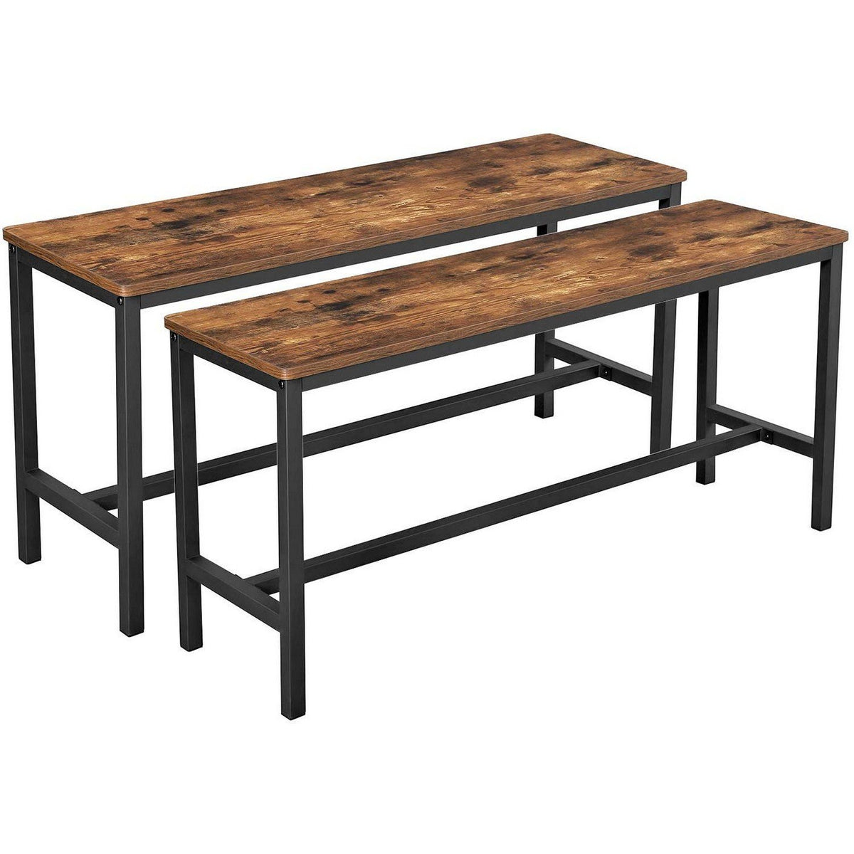 42" Wooden Top Indoor Bench with Metal Legs, Set of 2, Rustic Brown and Black - BM217092