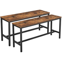 42" Wooden Top Indoor Bench with Metal Legs, Set of 2, Rustic Brown and Black - BM217092