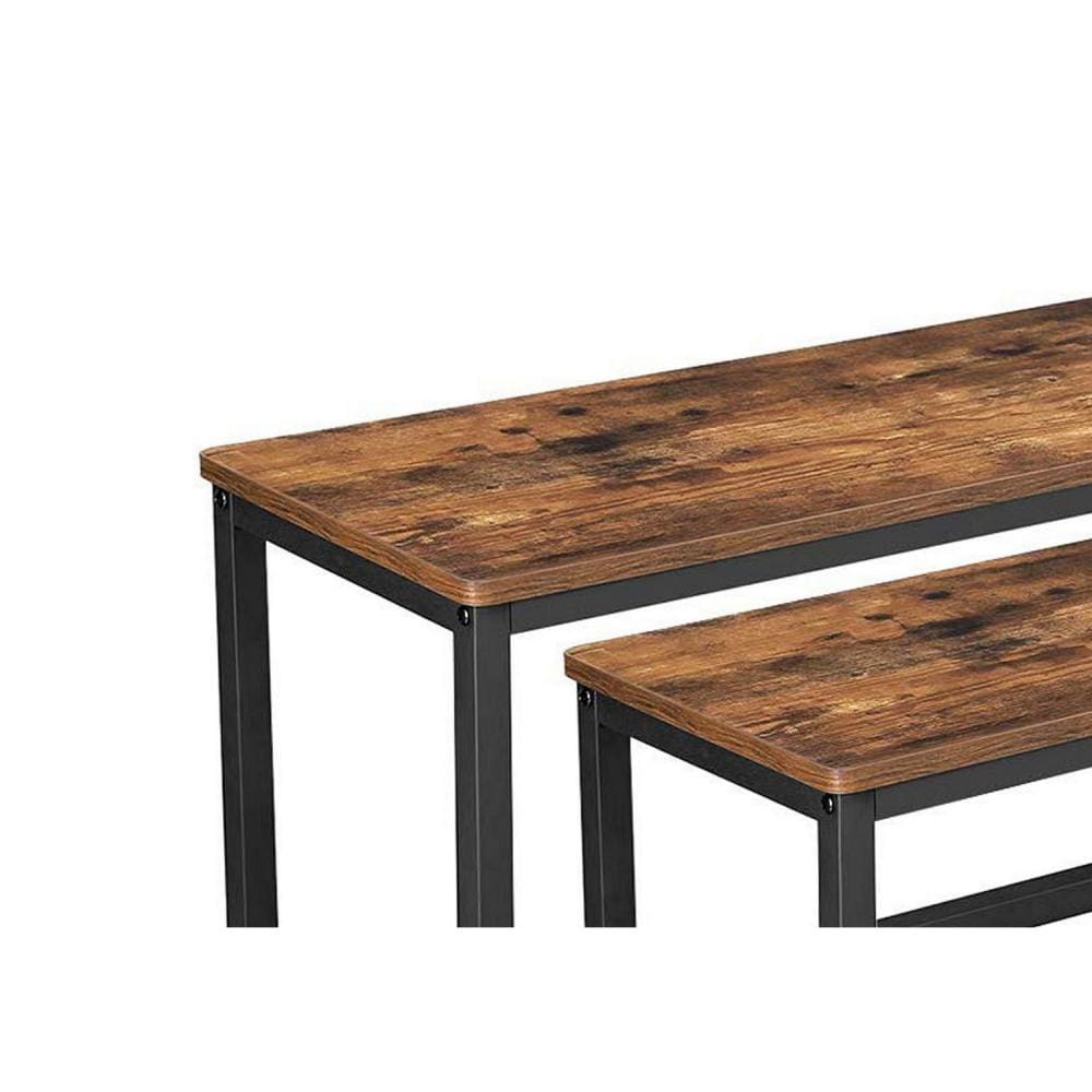 42" Wooden Top Indoor Bench with Metal Legs, Set of 2, Rustic Brown and Black - BM217092