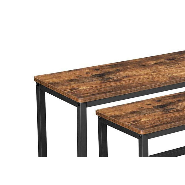 42" Wooden Top Indoor Bench with Metal Legs, Set of 2, Rustic Brown and Black - BM217092