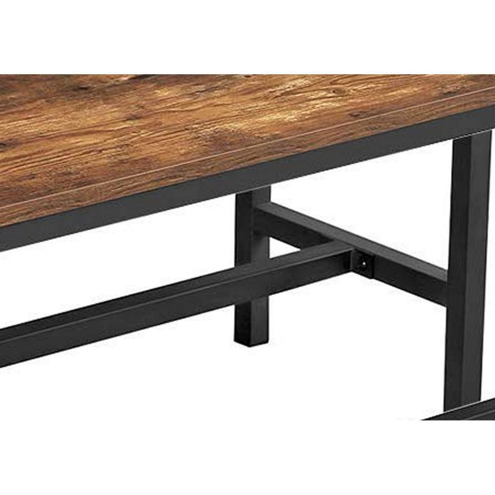 42" Wooden Top Indoor Bench with Metal Legs, Set of 2, Rustic Brown and Black - BM217092