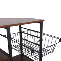 35" 4-Shelf Bakers Rack with Wire Basket, Brown and Black - BM217095