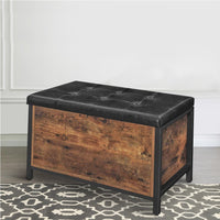 Button Tufted Leatherette Flip Top Storage Bench, Black and Brown - BM217098