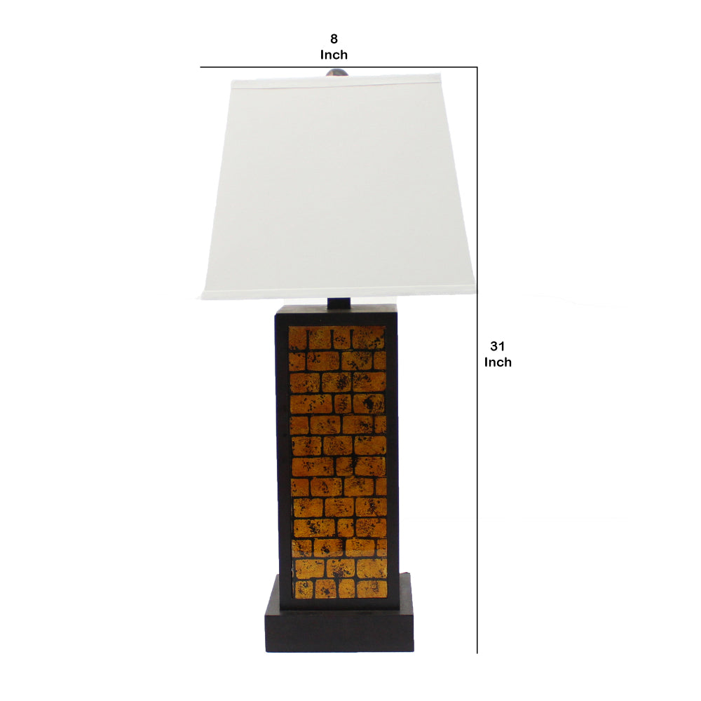 31 Inch Metal Frame Table Lamp, Drum Shade, Brick Pattern, White, Black - BM217239