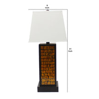 31 Inch Metal Frame Table Lamp, Drum Shade, Brick Pattern, White, Black - BM217239