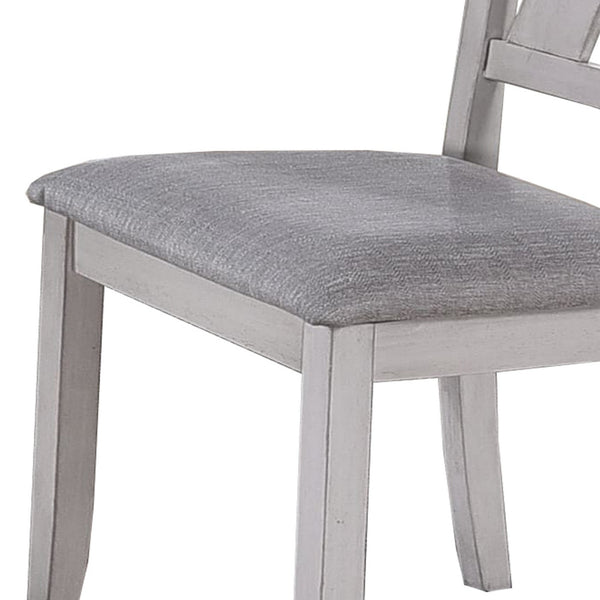 Wooden Side Chair with Fabric Upholstered Seat, Set of 2, White and Gray - BM218004