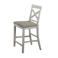 Wooden Counter Chairs, X Shaped Backrest, Padded Seat, Set of 2, White, Gray - BM218104
