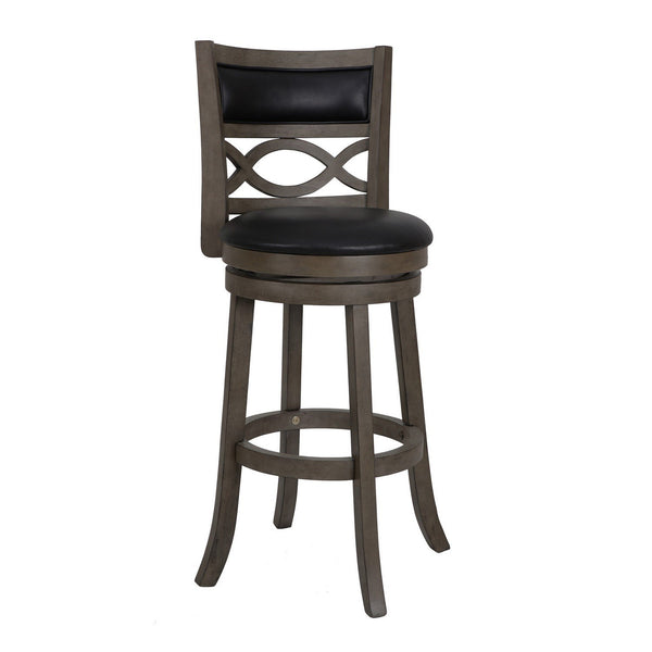 Curved Lattice Back Swivel Barstool with Leatherette Seat, Gray and Black - BM218128