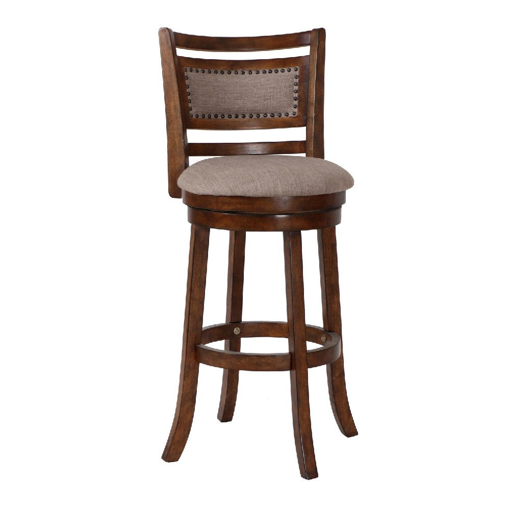 Curved Swivel Barstool with Fabric Padded Seating, Brown and Beige - BM218131