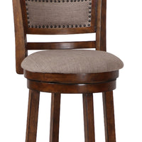 Curved Swivel Barstool with Fabric Padded Seating, Brown and Beige - BM218131