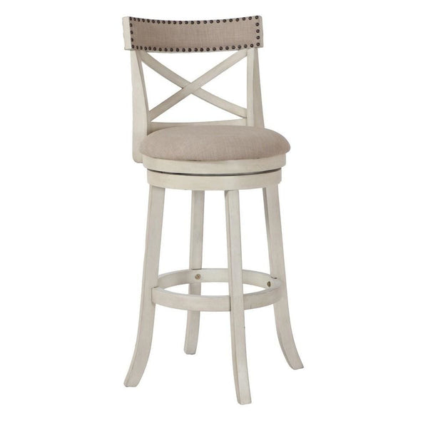 Curved X Shaped Back Swivel Barstool with Fabric Padded Seating, White - BM218132