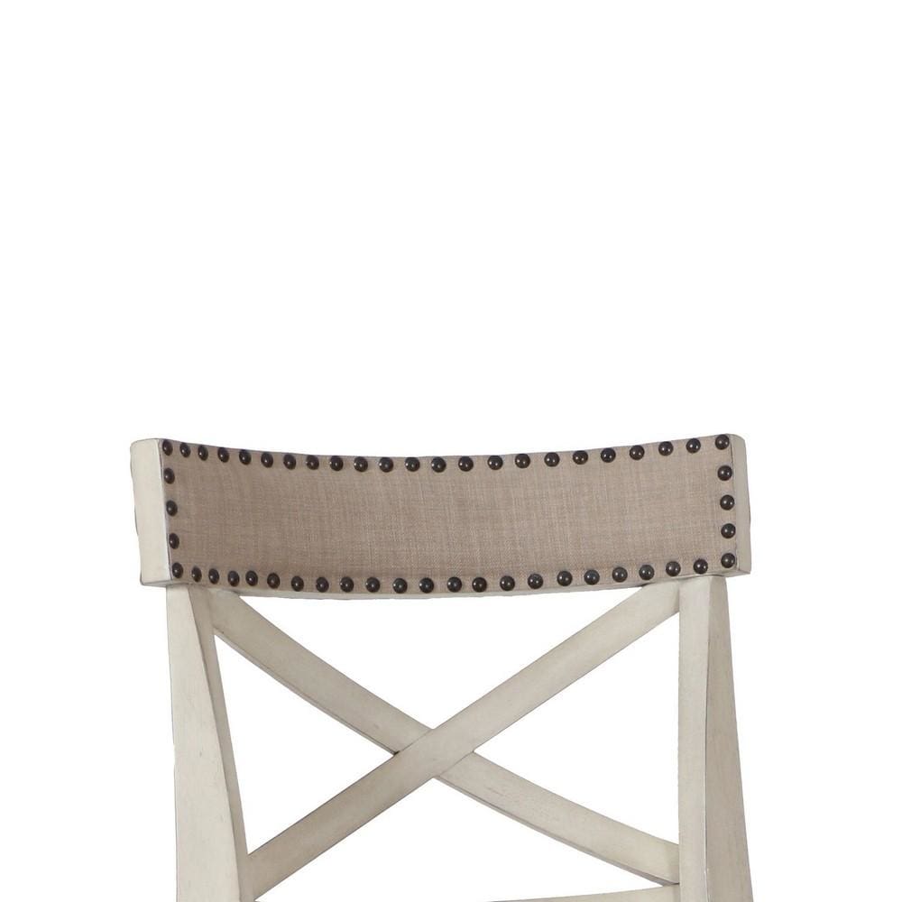 Curved X Shaped Back Swivel Barstool with Fabric Padded Seating, White - BM218132